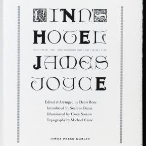 The titlepage to FINN'S HOTEL, designed and printed by Michael Caine (Ithys Press, 2013)